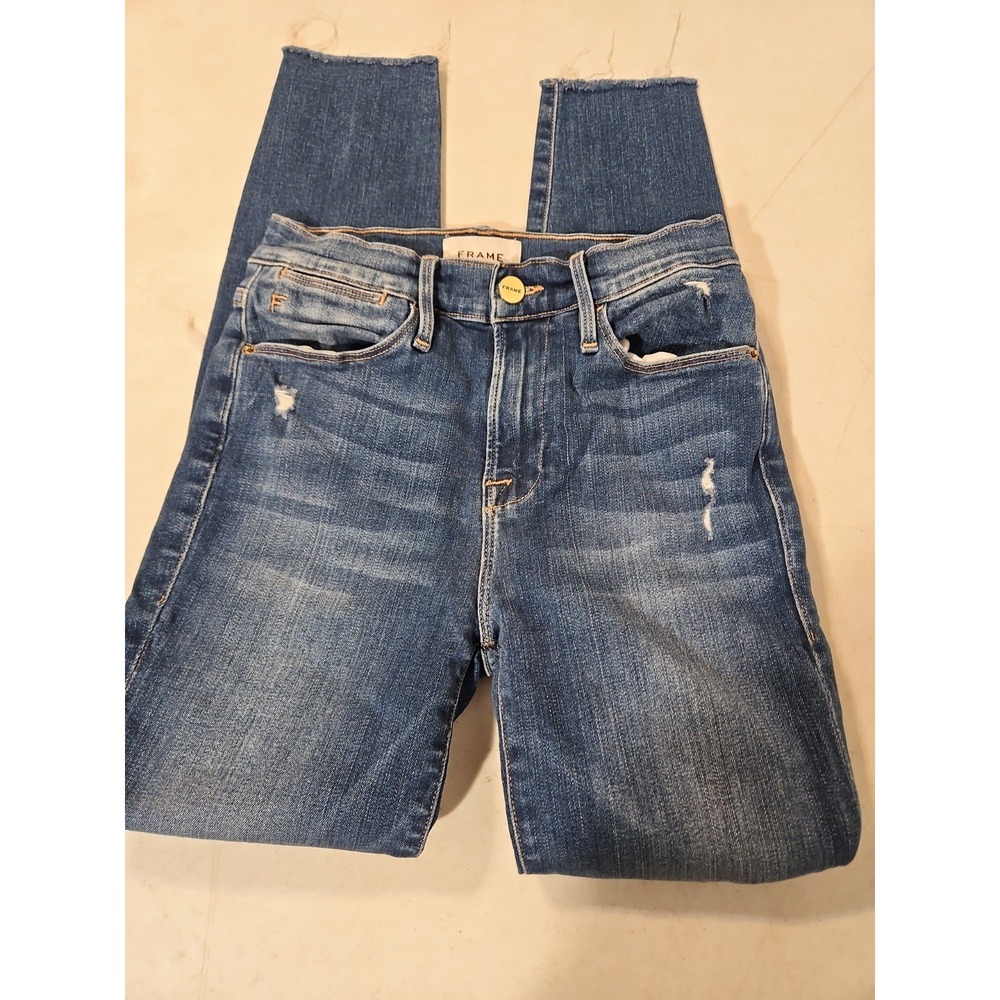 FRAME Denim Le High Skinny Crop Womens 26 Stretch Raw Hem Distressed Jeans(523